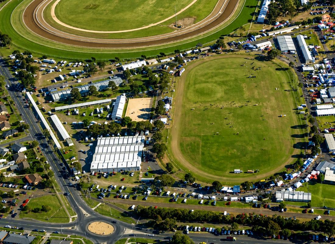 Aerial view of the Geelong Showgrounds and racecourse precinct