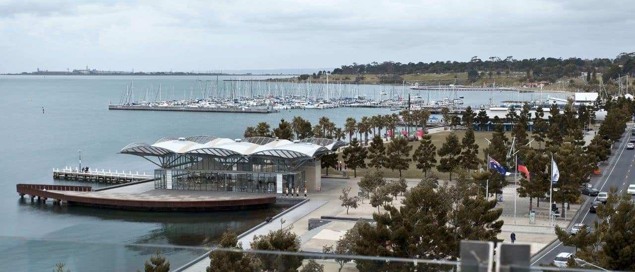 Geelong waterfront and Corio Bay from Eastern Beach